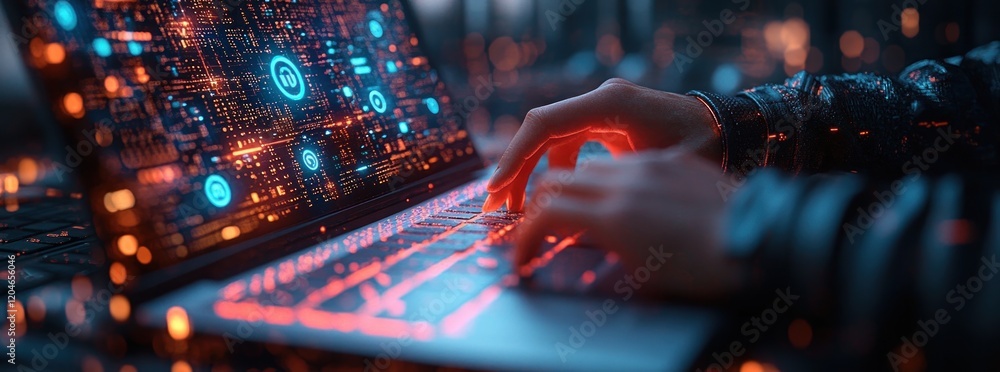 Poster Cyber Security Data Protection User Laptop Smartphone Privacy Encryption System Internet Access