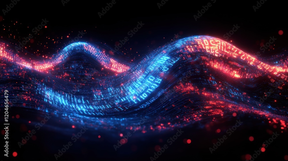 Poster AI Technology Big Data Analytics Neural Network Analysis Digital Flow Visualization Futuristic Infographic