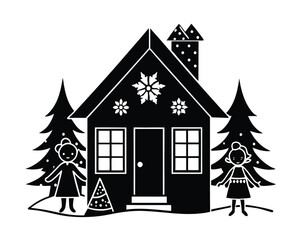 Naklejka premium christmas tree and house vector with white background
