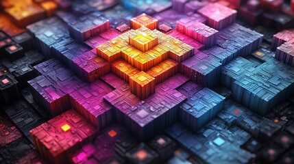 Abstract colorful 3D geometric cube pattern.