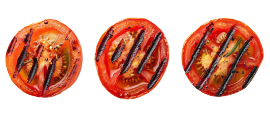 Fried tomato slices on transparent background, top view. high resolution PNG file