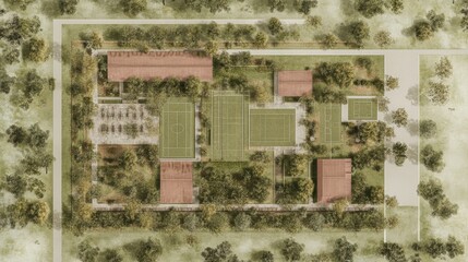 Fototapeta premium Outdoor tennis facility development in urban parks architectural design overview