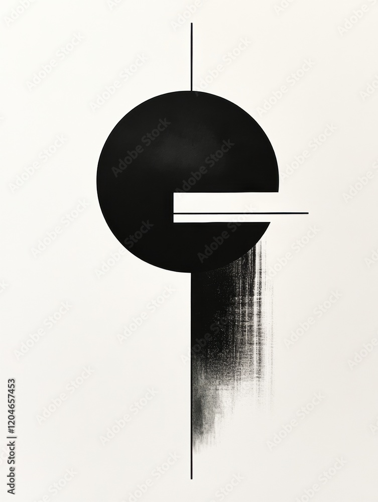 Aufkleber Modern abstract artwork featuring bold black shapes on a white background with striking lines and textures. Generative AI