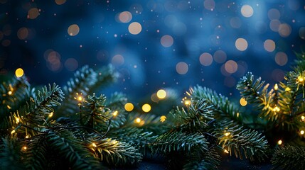 Festive Evergreen Branches Adorned With Warm Lights