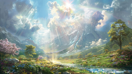 sun rays through the forest