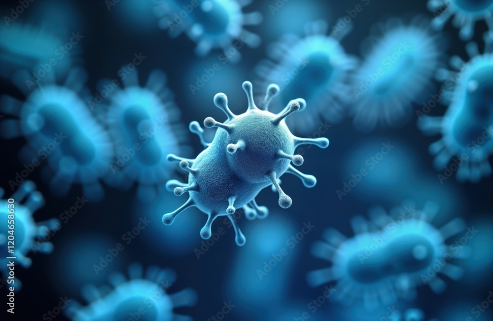Poster close-up view of pseudomonas aeruginosa bacteria, virus cells in lab setting. rod-shaped bacteria, v