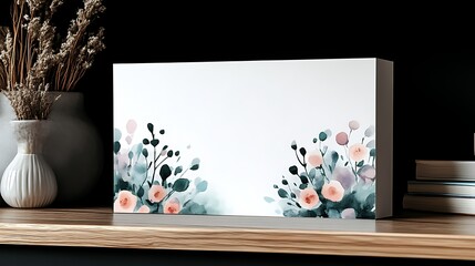 Watercolor Floral Artwork Displayed On Wooden Shelf