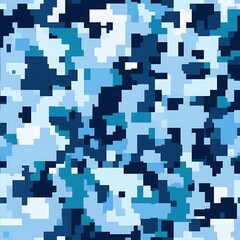 Fototapeta premium Digital camouflage background, vector seamless pattern, army blue, dark blue, and white color, with a blend of natural colors used for camouflage