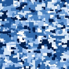 Fototapeta premium Digital camouflage background, vector seamless pattern, army blue, dark blue, and white color, with a blend of natural colors used for camouflage