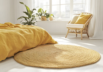 Modern Boho Bedroom with Yellow Bedding and Natural Decor