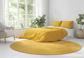 Modern Boho Bedroom with Yellow Bedding and Natural Decor