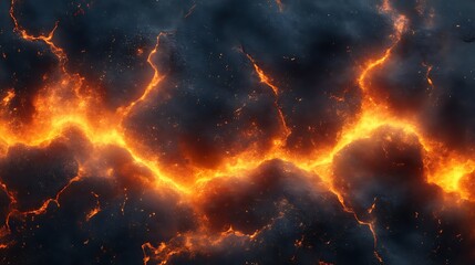 Molten Lava Flows Across Dark Volcanic Rock Surface