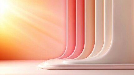 Minimalist design with curved pastel shapes and warm sunlight gradient creating a soft and modern abstract composition