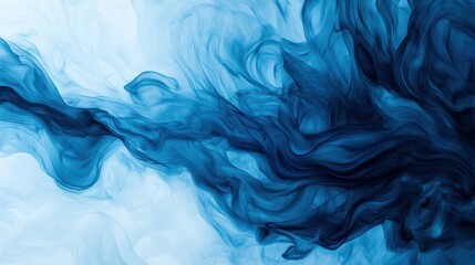 Abstract blue ink swirling in water creating soft and flowing patterns with a vibrant and artistic texture