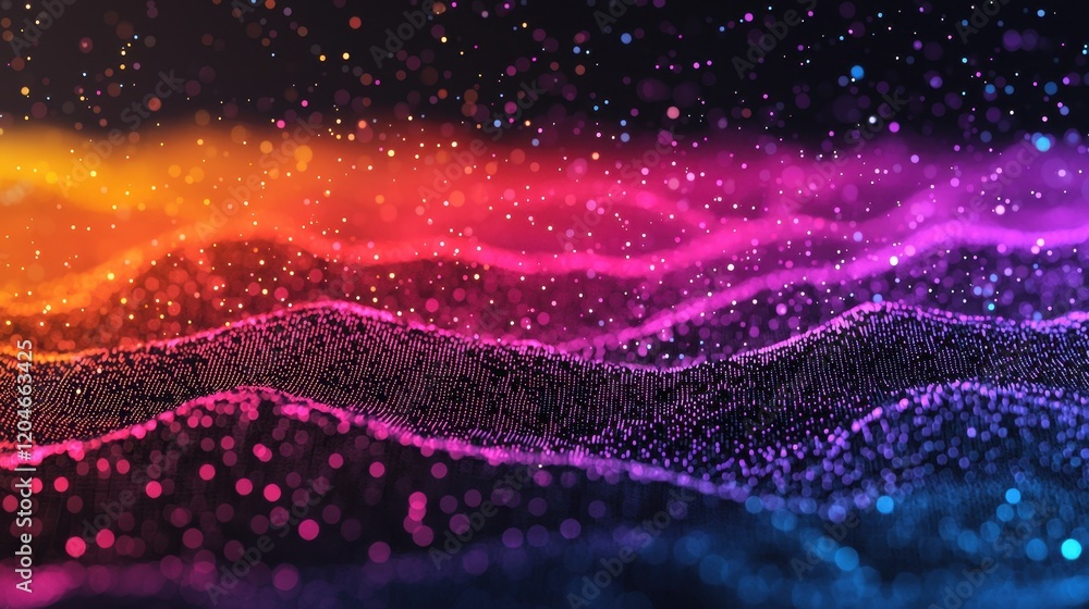 Poster colorful wave patterns with bokeh effect in dark background