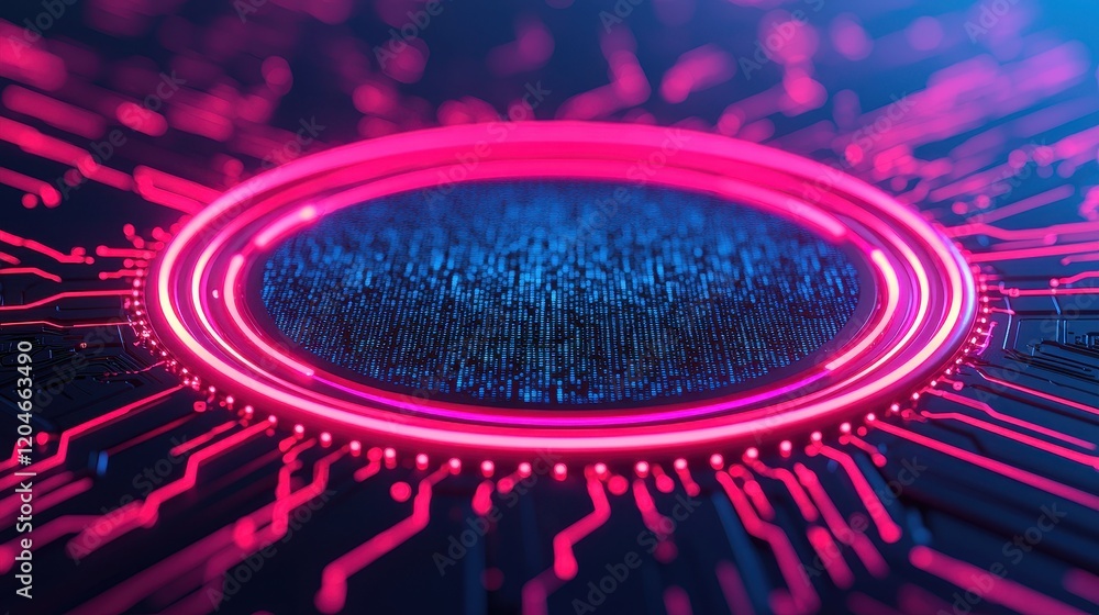 Poster futuristic digital abstract with vibrant colors and circuit patterns