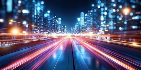 Dynamic light trails over urban streets cityscape night photography conceptual motion vibrant environment