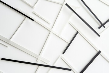 Abstract geometric design featuring white and black lines creating dynamic patterns on a flat surface. Generative AI