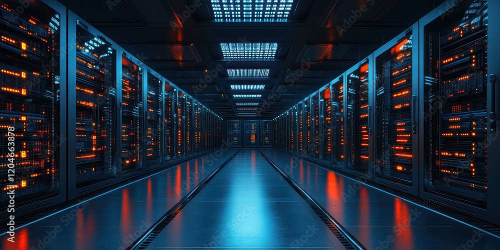 Poster data center operations high-tech facility digital infrastructure futuristic environment concept of c