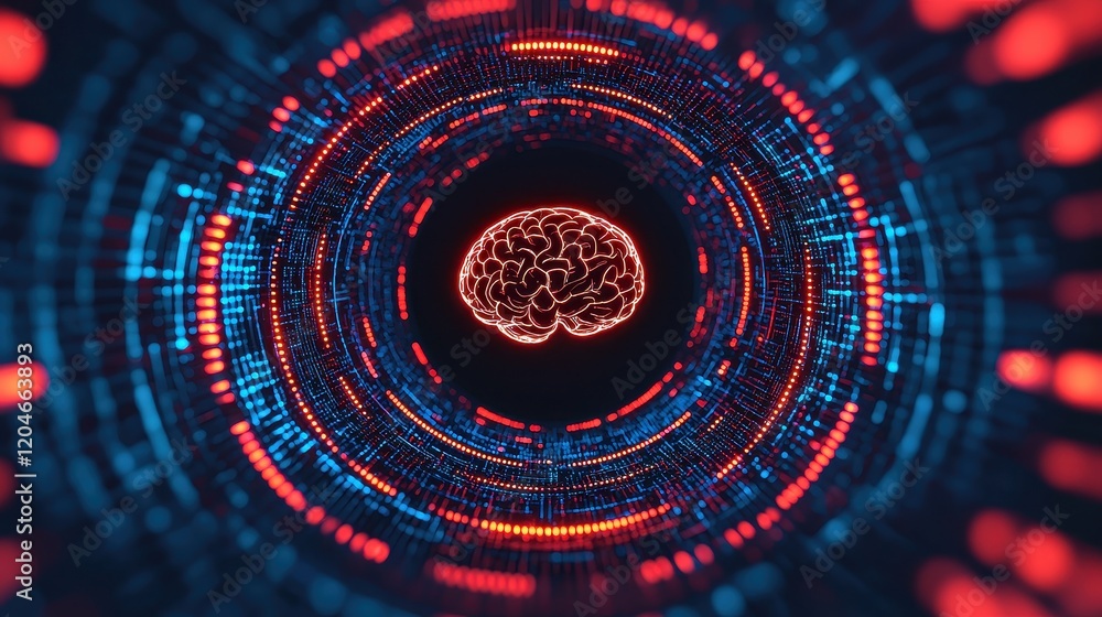 Poster vibrant abstract digital brain with colorful neural network design