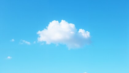 Clear blue sky with a single fluffy white cloud, vast and open composition, bright sunlight creating a clean and fresh atmosphere, simple and symbolic of starting anew