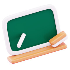 Chalk and eraser on blank green chalkboard icon illustration. Concept of office and school education supplies. Planning and presentation for strategy discussions 3d render illustration image