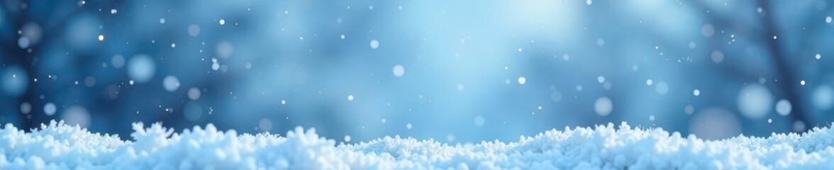 Obraz premium Gentle snowflakes cascade down on a soft blue winter landscape, snowfall, winter wonderland