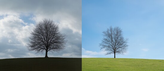 Bare Tree Silhouette Against Contrasting Skies