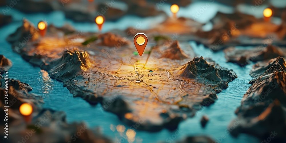 Poster interactive mapping concept for travel planning digital landscape 3d visualization global exploratio