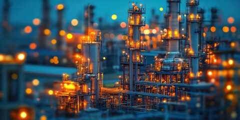 Industrial nightscape illuminated oil refinery urban environment concept of modern industry
