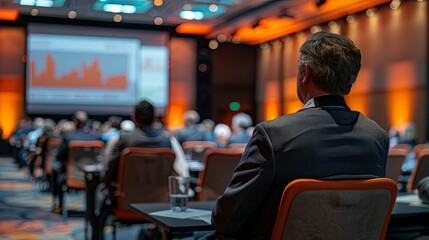 Man Attending Business Conference Presentation Viewing Data