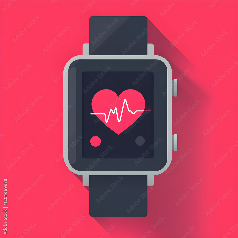 Poster a smartwatch screen showing a heart icon with a pulse graph