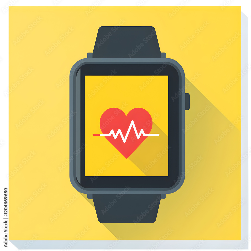 Poster a smartwatch screen showing a heart icon with a pulse graph