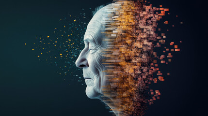 Nicotine Dependence and Premature Aging, A high-fidelity, 3D time-lapse image showcasing the aging process of a face, suitable for stock image use.