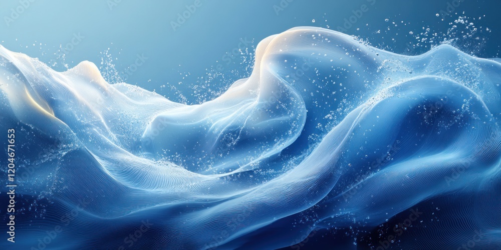 Poster flowing water abstract design iridescent waves gradient minimalist 3d render