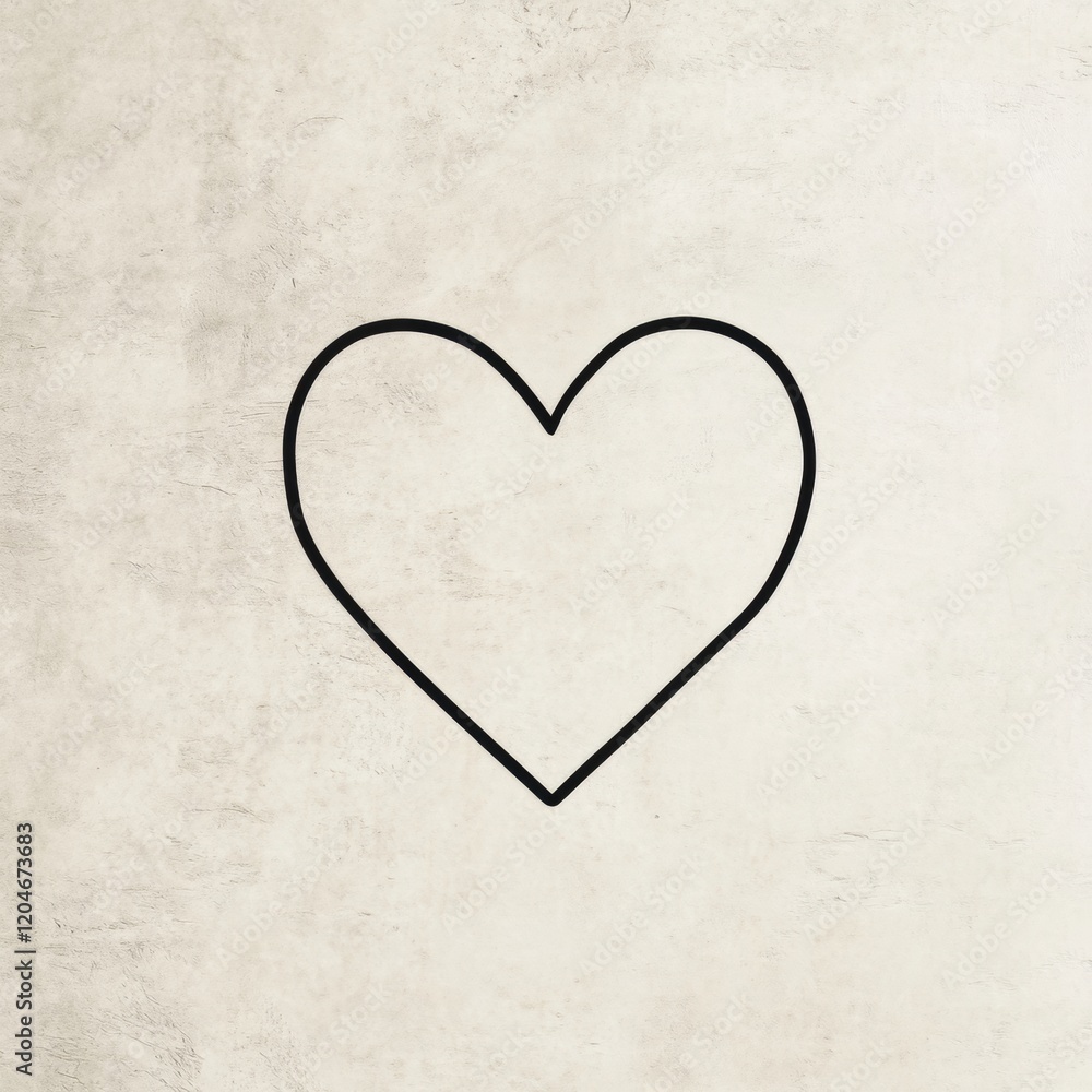 Poster heart shape drawn in black outline on light textured background for minimalist art decor ideas. gene