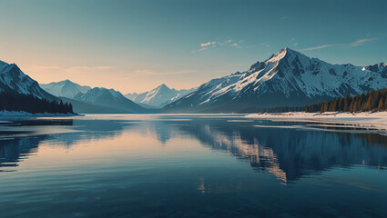 Naklejka premium illustration of mountains and lakes in winter