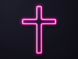 Obraz premium Bright pink neon cross glowing against a dark backdrop, representing religious faith, divine spirituality, and modern Christian symbolism with an artistic touch