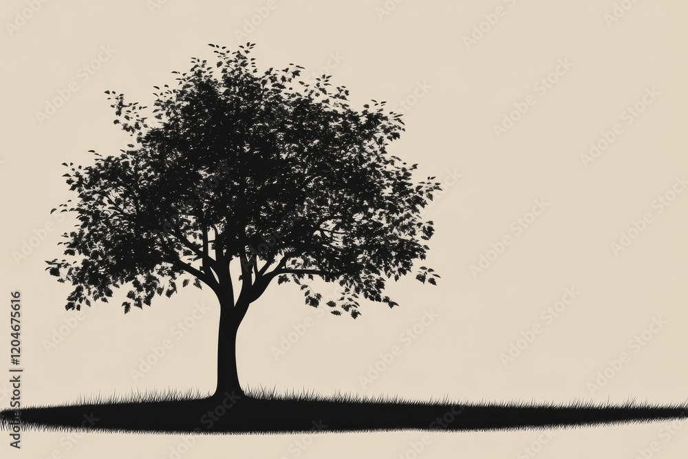Poster silhouette of a lone tree casting a shadow against a light backdrop in a serene landscape. generativ