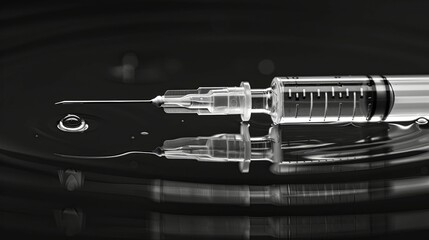 Syringe Needle Reflects in Dark Liquid Surface