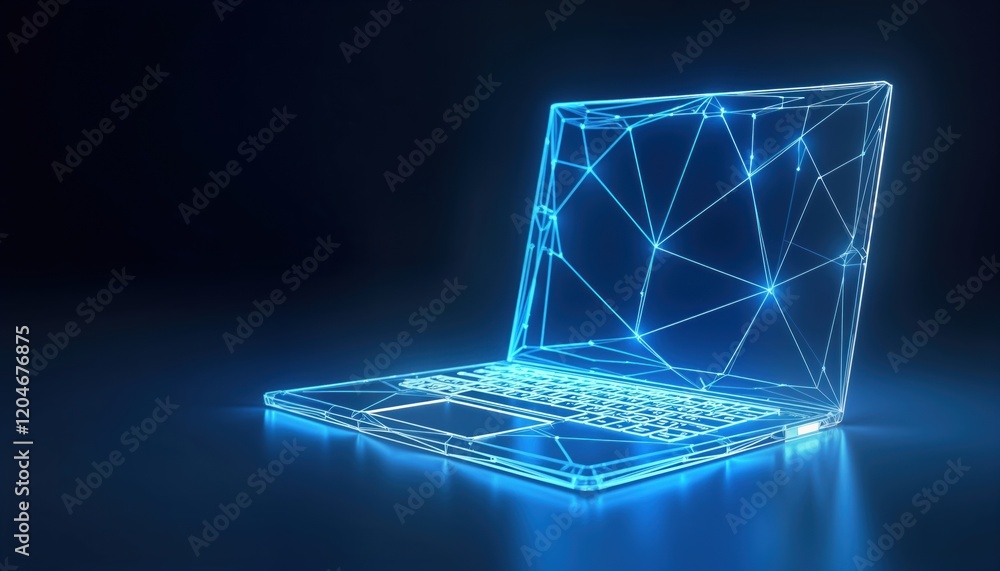 Aufkleber abstract low poly laptop design with blue geometric background. modern 3d wireframe light connection