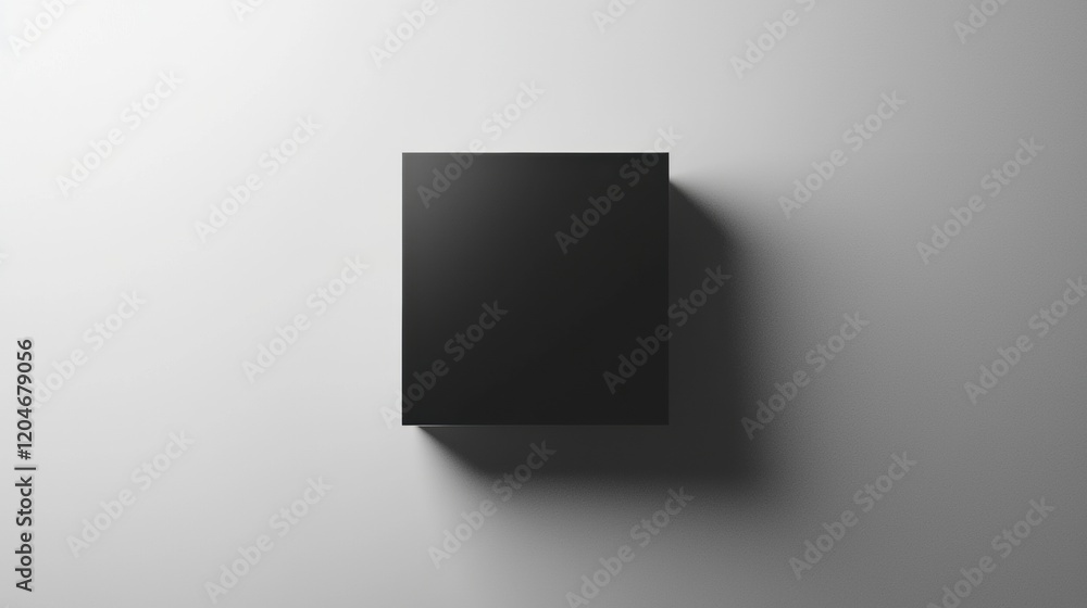 Poster Black square box casting a shadow on a light gray wall with minimalist design and simple aesthetic appeal. Generative AI