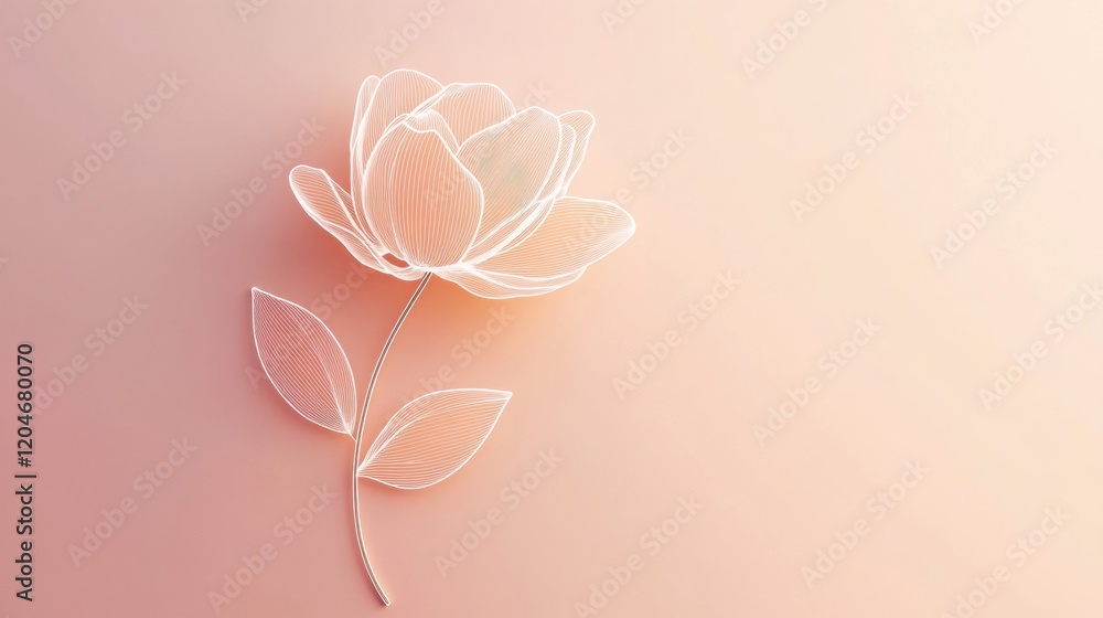 Aufkleber Elegant line art flower design with soft pastel background showcasing simplicity and beauty in minimalism. Generative AI