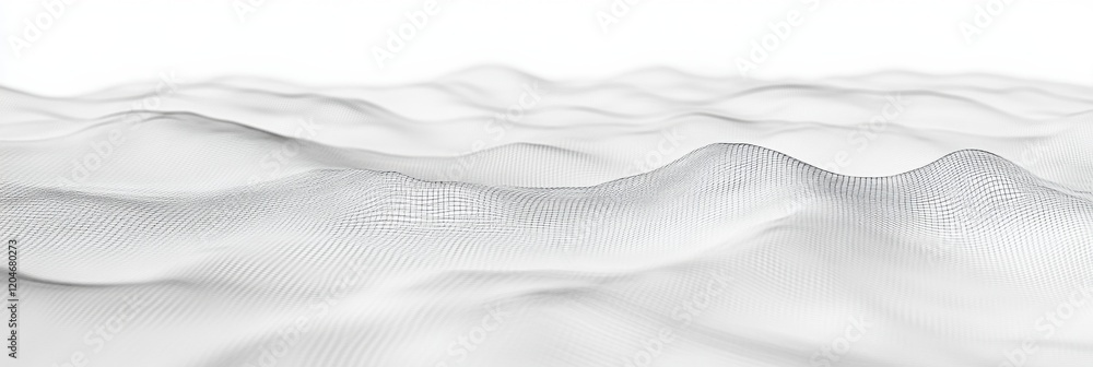 Poster Soft undulating waves of white texture creating a serene, abstract landscape in a minimalist environment. Generative AI