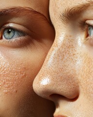 Fototapeta premium Closeup Portrait of Two Faces, Skin Texture Detail
