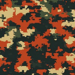 Digital camouflage background, army black, orange, red, chocolate, and light brown color, with a blend of natural colors used for camouflage