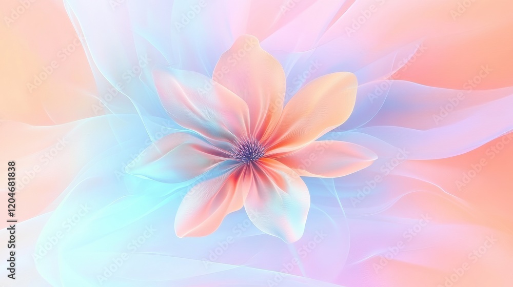 Poster Soft pastel flower bloom with delicate gradients in background creating a serene and dreamy atmosphere. Generative AI