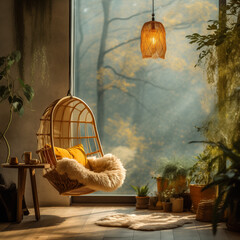 hanging macrames and trees soft blur shadows,