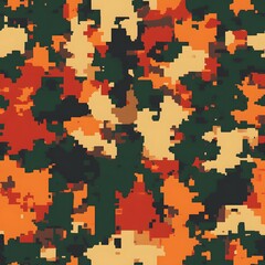Digital camouflage background, army black, orange, red, chocolate, and light brown color, with a blend of natural colors used for camouflage