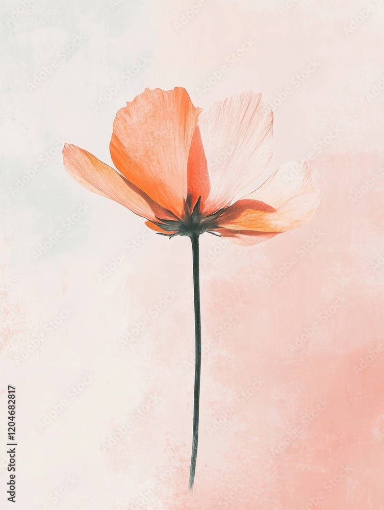 Aufkleber delicate orange flower standing tall against a soft pastel background in a serene and calming compos